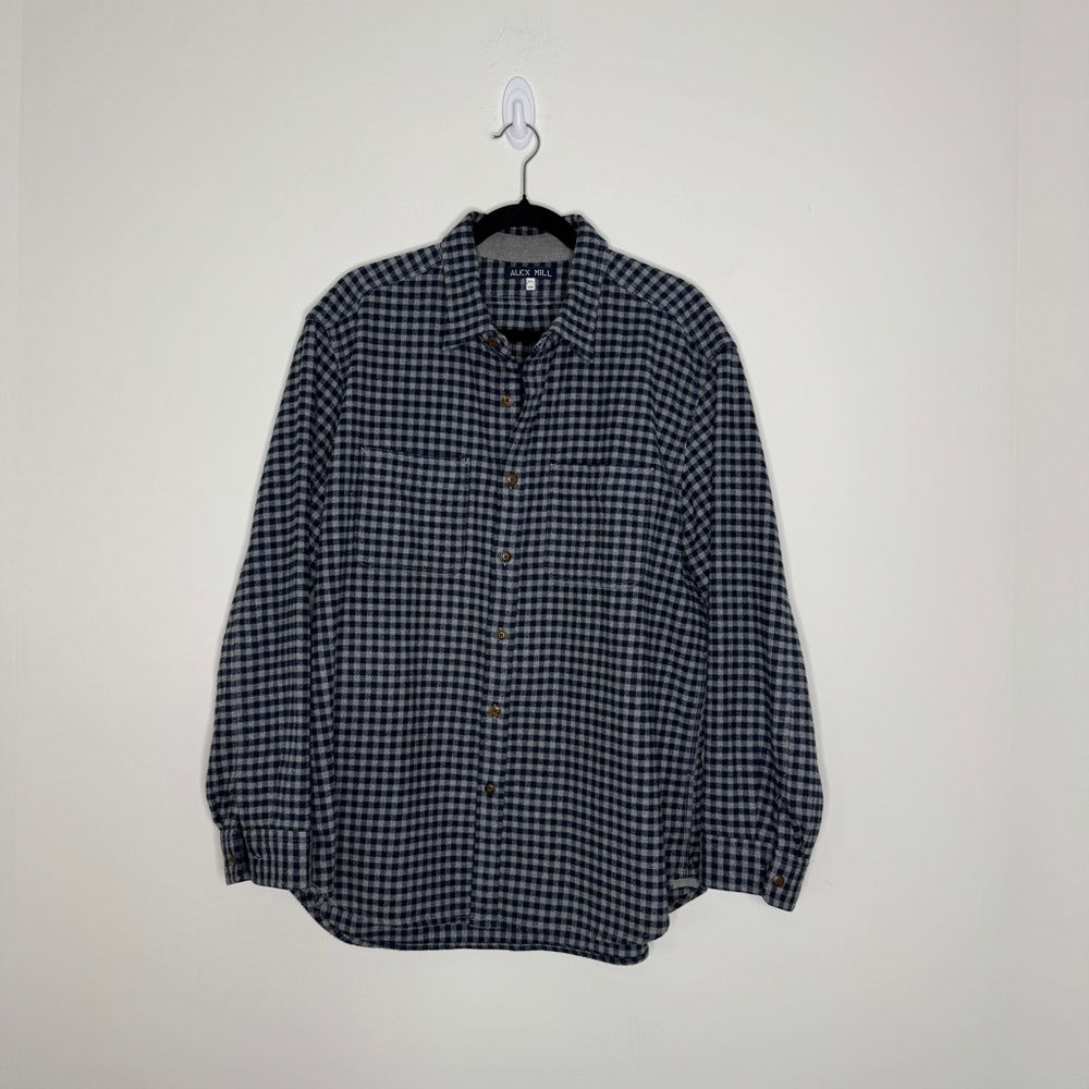 Alex Mill Blue & Grey Gingham Button-Up Flannel Shirt XL